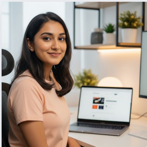 Aarohi Sonak - Collegian Web Developer working on a laptop